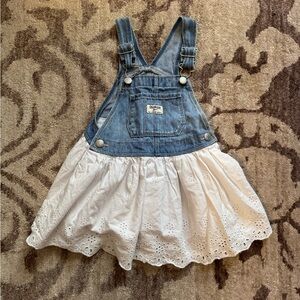 OshKosh B'gosh Blue Denim and White Eyelet Skirt Overalls